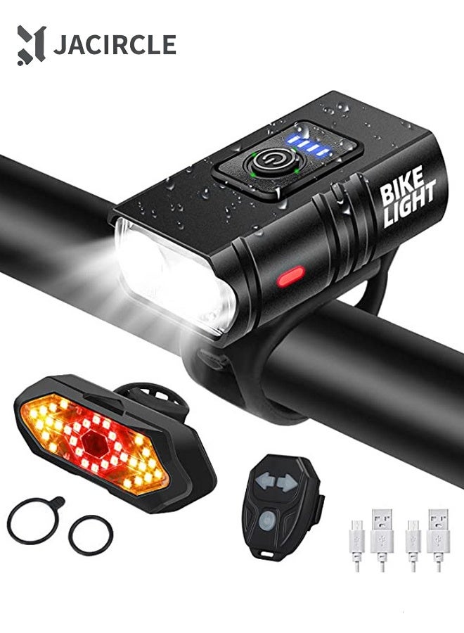 JACIRCLE Bike Light, High Lumens Super Bright Bicycle Lite, USB Rechargeable Bike Headlight & Taillight Set, Waterproof Safety Bike Front & Rearlight USB Rechargeable Front and Back Lights, LED Bicycle Headlight and Tail Light Set, for Road, Mountain, Night Riding MTB Light - Image 1